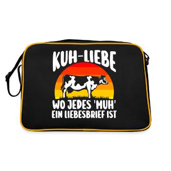 Kuh Bauer Bauernhof Kuhbauer Kühe - Retro Tasche - Schwarz/Gold - Hinten