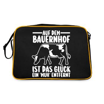 Kuh Bauer Bauernhof Kuhbauer Kühe - Retro Tasche - Schwarz/Gold - Hinten