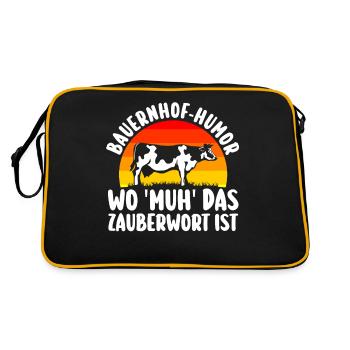 Kuh Bauer Bauernhof Kuhbauer Kühe - Retro Tasche - Schwarz/Gold - Hinten