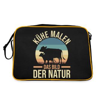 Kuh Bauer Bauernhof Kuhbauer Kühe - Retro Tasche - Schwarz/Gold - Hinten