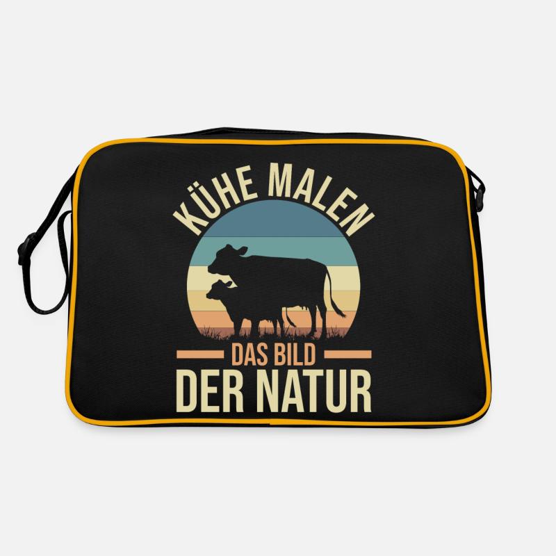 Kuh Bauer Bauernhof Kuhbauer Kühe - Retro Tasche - Schwarz/Gold