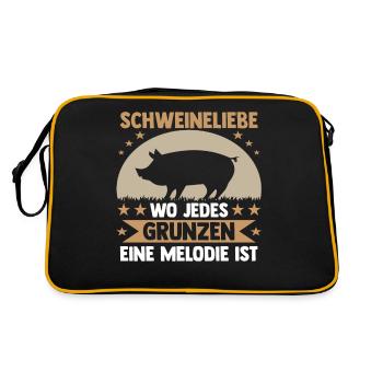 Schwein Schweinebauer Bauernhof Schweine - Retro Tasche - Schwarz/Gold - Hinten