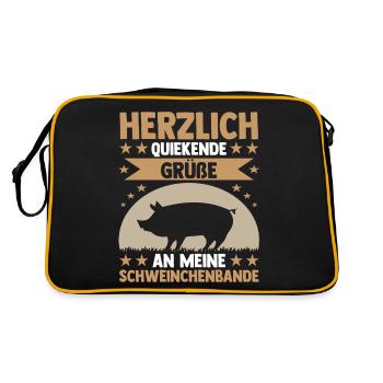 Schwein Schweinebauer Bauernhof Schweine - Retro Tasche - Schwarz/Gold - Hinten