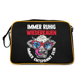 Kuh Bauer Bauernhof Kuhbauer Kühe - Retro Tasche - Schwarz/Gold - Hinten