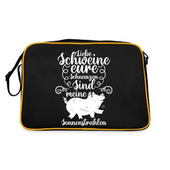 Schwein Schweinebauer Bauernhof Schweine - Retro Tasche - Schwarz/Gold - Hinten
