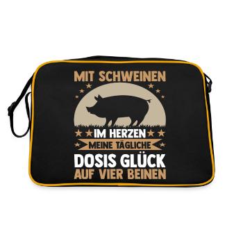Schwein Schweinebauer Bauernhof Schweine - Retro Tasche - Schwarz/Gold - Hinten