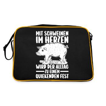 Schwein Schweinebauer Bauernhof Schweine - Retro Tasche - Schwarz/Gold - Hinten