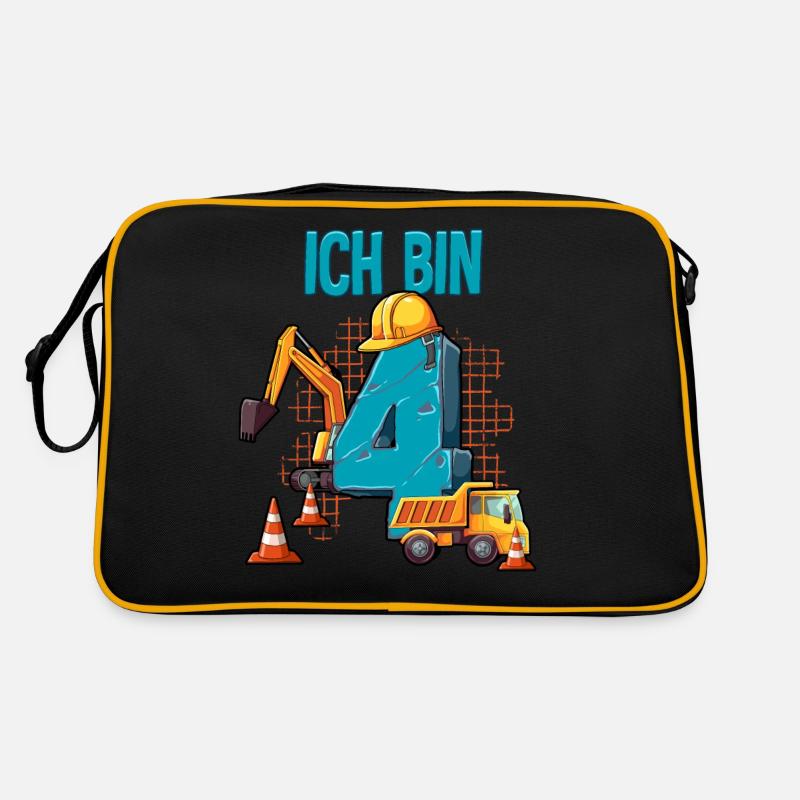 Baumaschinen 4 Geburtstag - Retro Tasche - Schwarz/Gold