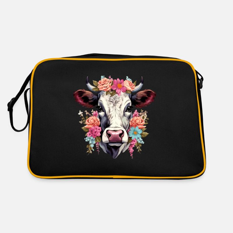 Kuh mit Blumen Retro Tasche