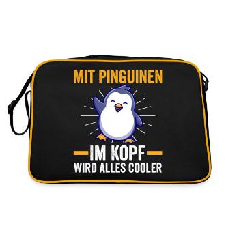 Süße Pinguin - Retro Tasche - Schwarz/Gold - Hinten