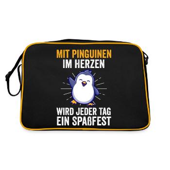 Süße Pinguin - Retro Tasche - Schwarz/Gold - Hinten