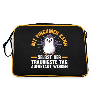 Süße Pinguin - Retro Tasche - Schwarz/Gold - Hinten