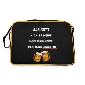 Bier - Als Gott mich erschuf, der wird durstig - Retro Tasche - Schwarz/Gold - Hinten