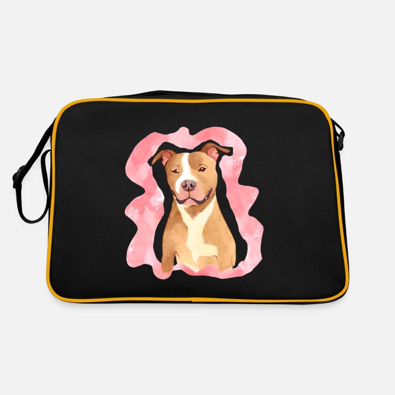 Pitbull Aquarell - Retro Tasche - Schwarz/Gold