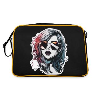 Frau / hübsch / Porträt / buntes Haar / Model - Retro Tasche - Schwarz/Gold - Hinten