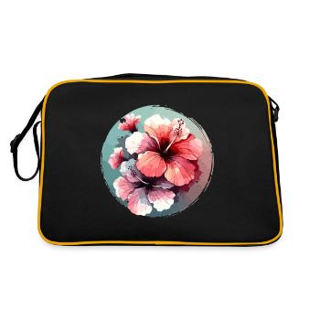 Hibiskus gezeichnet - Retro Tasche - Schwarz/Gold - Hinten