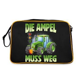 Die Ampel muss weg! Traktor rammt Ampel - Retro Tasche - Schwarz/Gold - Hinten