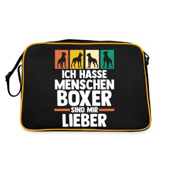 Hund Deutscher Boxer - Retro Tasche - Schwarz/Gold - Hinten