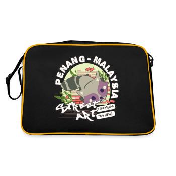 Waschbär Graffiti - Retro Tasche - Schwarz/Gold - Hinten