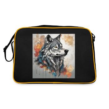 Wolf mit Farbflecken Hintergrund. - Retro Tasche - Schwarz/Gold - Hinten