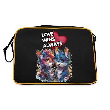 LOVE WINS ALWAYS. Wolves, Wolf, Heart, In Love, - Retro Bag - black/gold - Back