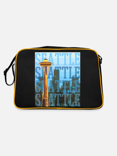 Seattle Washington Souvenir Geschenk - Retro Tasche - Schwarz/Gold - Hinten
