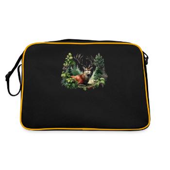 Rotwild Hirsch Jäger I Jagd Motiv - Retro Tasche - Schwarz/Gold - Hinten