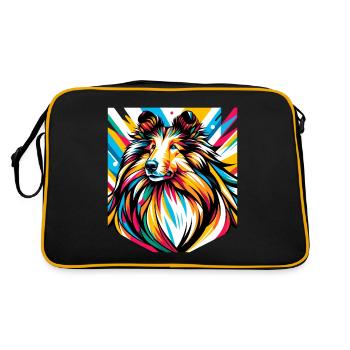 Langhaar Collie Hund - Retro Tasche - Schwarz/Gold - Hinten