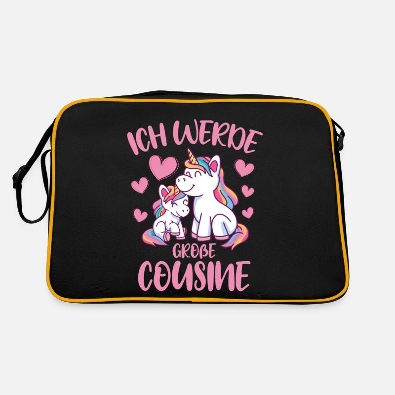 Ich Werde Große Cousine Ideen Einhorn Mädchen - Retro Tasche - Schwarz/Gold