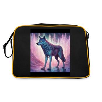 Wolf im Polarlicht - Retro Tasche - Schwarz/Gold - Hinten