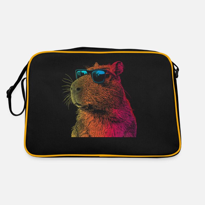 Capybara Lustiges Geschenk - Retro Tasche - Schwarz/Gold