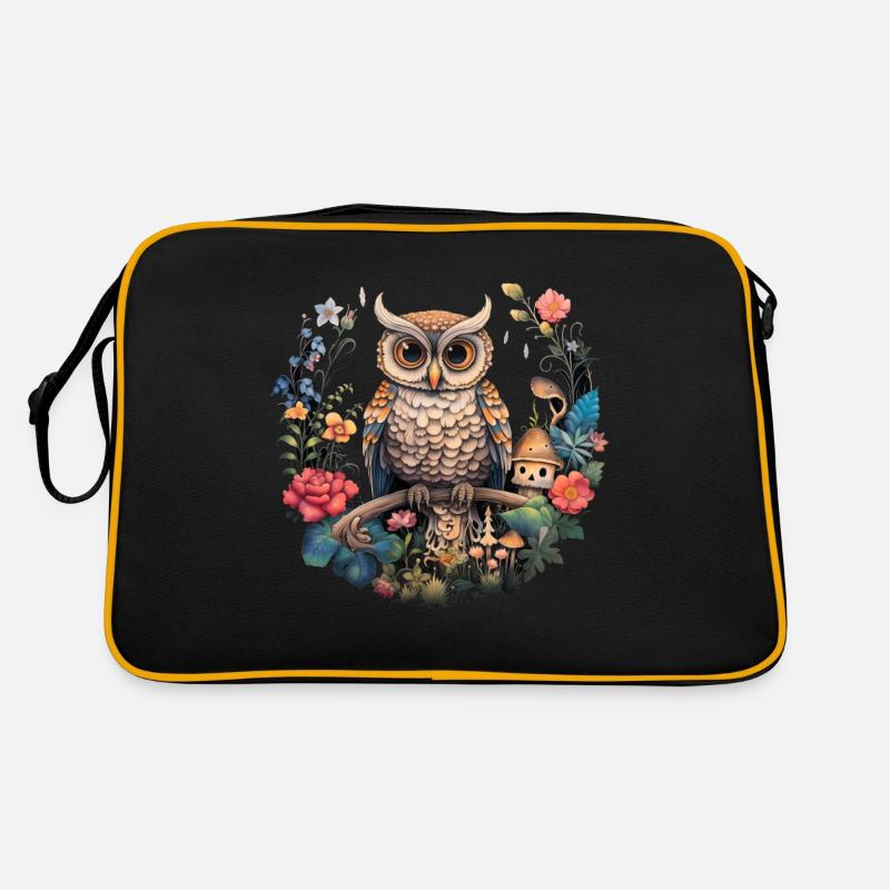 Eule Cottagecore Vintage Geschenk - Retro Tasche - Schwarz/Gold