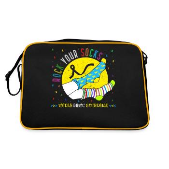 Männer Frauen Kind Down-Syndrom Awareness Shirt, Rock - Retro Tasche - Schwarz/Gold - Hinten