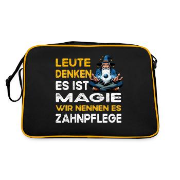 Leute denken Magie Zahnpflege Zahnarzt - Retro Tasche - Schwarz/Gold - Hinten