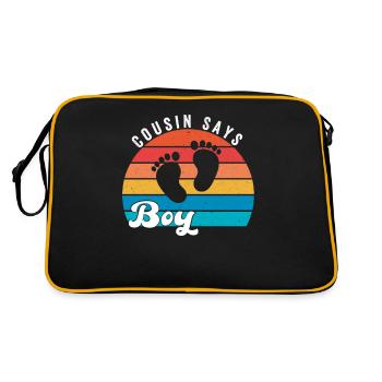 Womens Gender reveal cousin says boy matching fami - Retro Bag - black/gold - Back