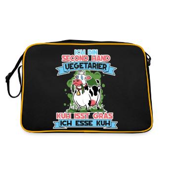 I'm Second Hand Vegetarian Cow Eats Grass - Retro Bag - black/gold - Back