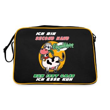 I'm Second Hand Vegetarian Cow Eats Grass - Retro Bag - black/gold - Back