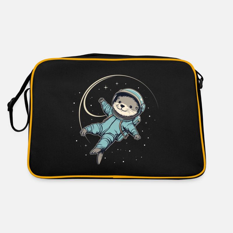 Otter Space Lustig Otter Astronaut - Retro Tasche - Schwarz/Gold