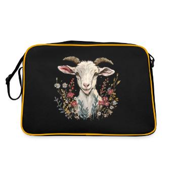 Ziege Blumen Geschenk - Retro Tasche - Schwarz/Gold - Hinten