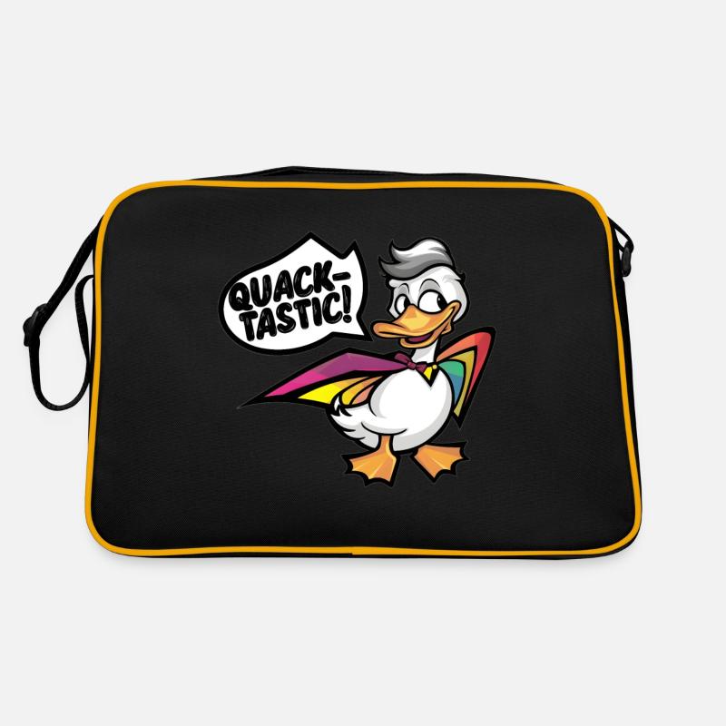 Ente Superheld Quacksalber Kunstdruck - Retro Tasche - Schwarz/Gold