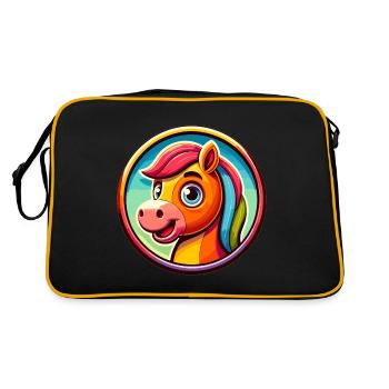Pferd, Pferdekopf in Comicstyle - Retro Tasche - Schwarz/Gold - Hinten