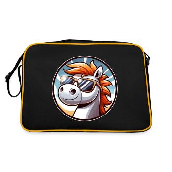 Pferd mit Sonnenbrille in Comicstyle - Retro Tasche - Schwarz/Gold - Hinten