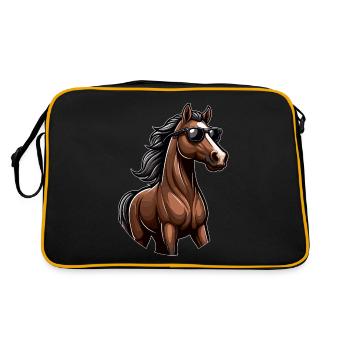 Pferd mit Sonnenbrille in Comicstyle - Retro Tasche - Schwarz/Gold - Hinten