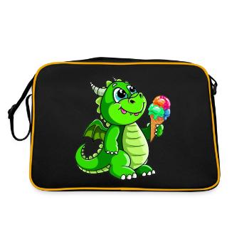 Drache mit Eis Comic - Retro Tasche - Schwarz/Gold - Hinten