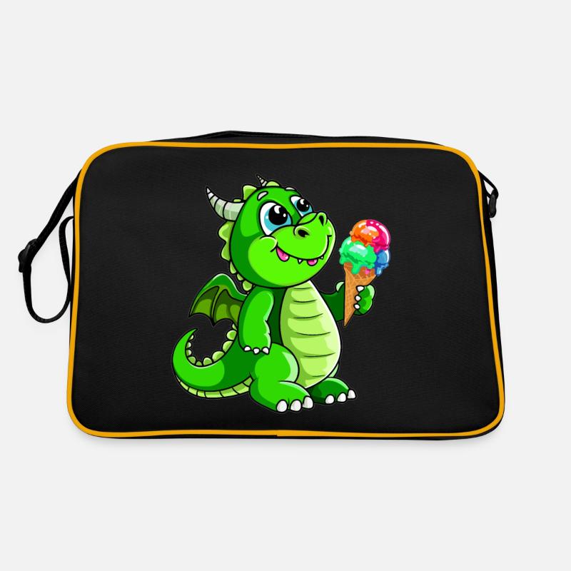 Drache mit Eis Comic - Retro Tasche - Schwarz/Gold