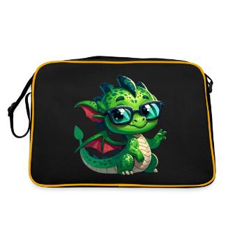 Drache mit Brille in Comicstyle - Retro Tasche - Schwarz/Gold - Hinten