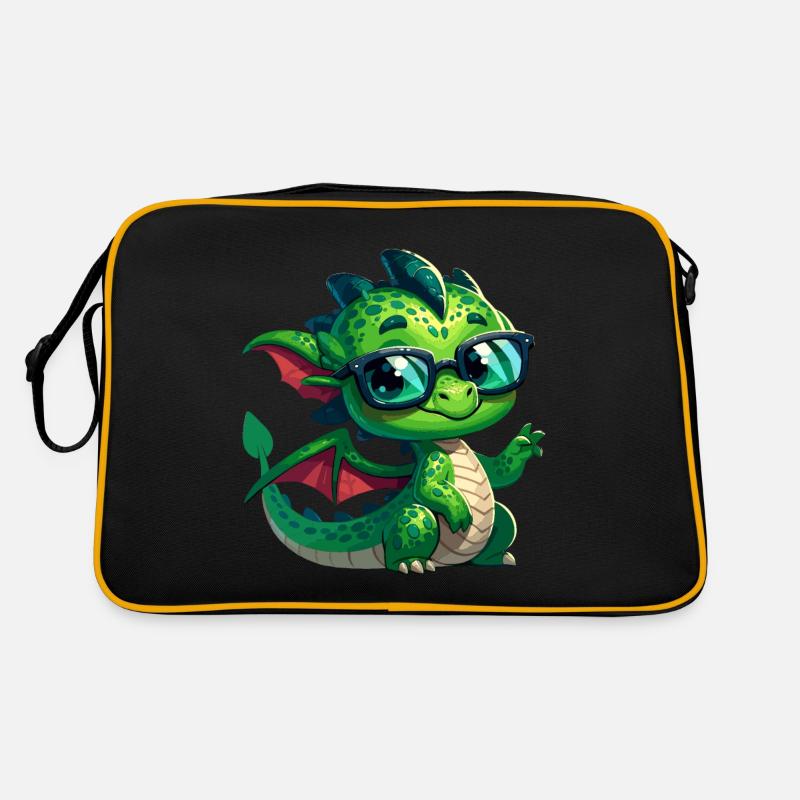 Drache mit Brille in Comicstyle Retro Tasche