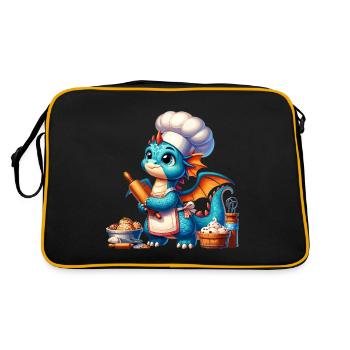 Drachen-Bäcker, Drachen-Konditor, backender Drache - Retro Tasche - Schwarz/Gold - Hinten