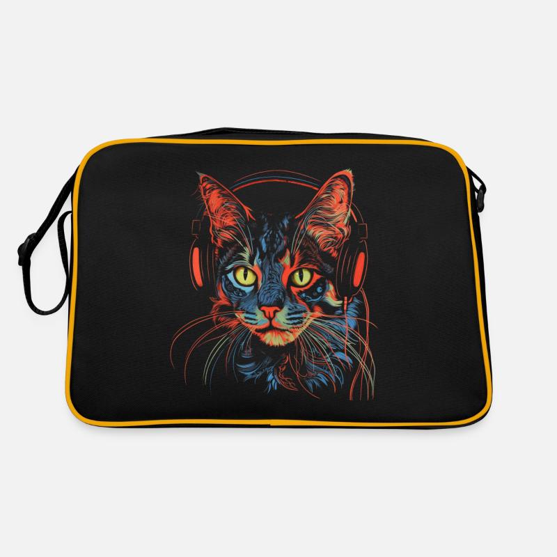 Katze Musik Kopfhörer Geschenk - Retro Tasche - Schwarz/Gold