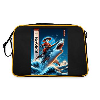 Shark Fisherman Japanese Wave Art Fishing - Retro Bag - black/gold - Back